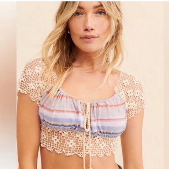 FREE PEOPLE Aruba Crochet Multicolor Striped Crop Top - Picture 1 of 2